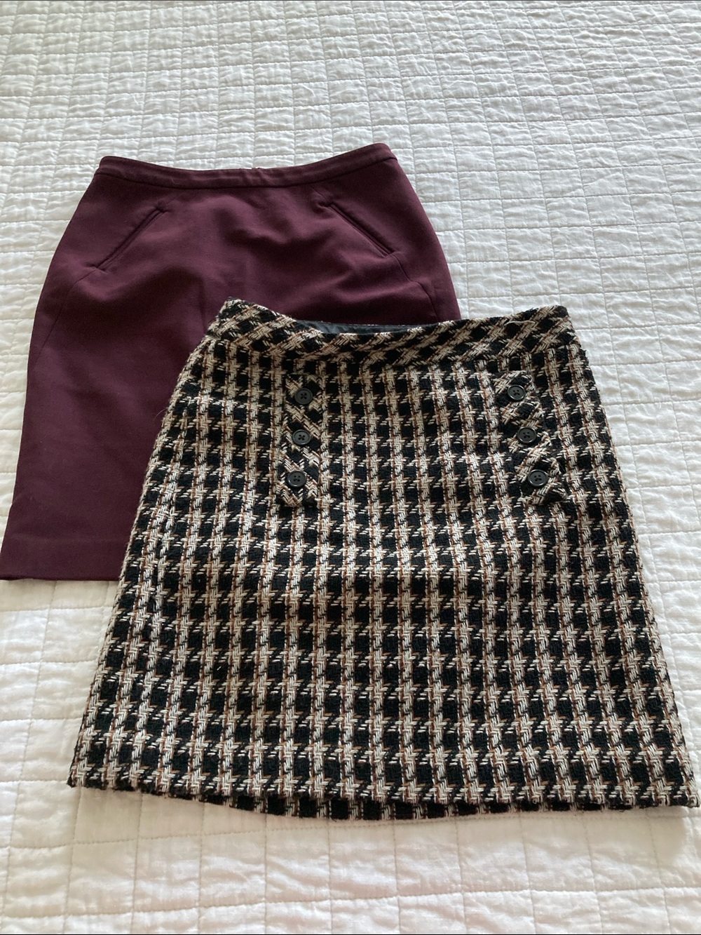 LOFT Plum Mini Skirt & Black-Cream Houndstooth Mini
